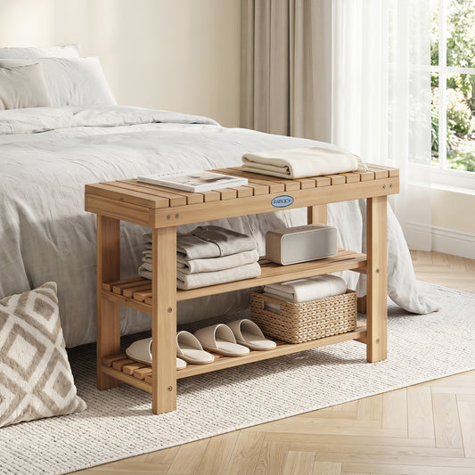 3-Tier Solid Wood Shoe Rack Bench With Slatted Shelves, M Shoe Racks & Storage Benches Natural at Gallery Canada