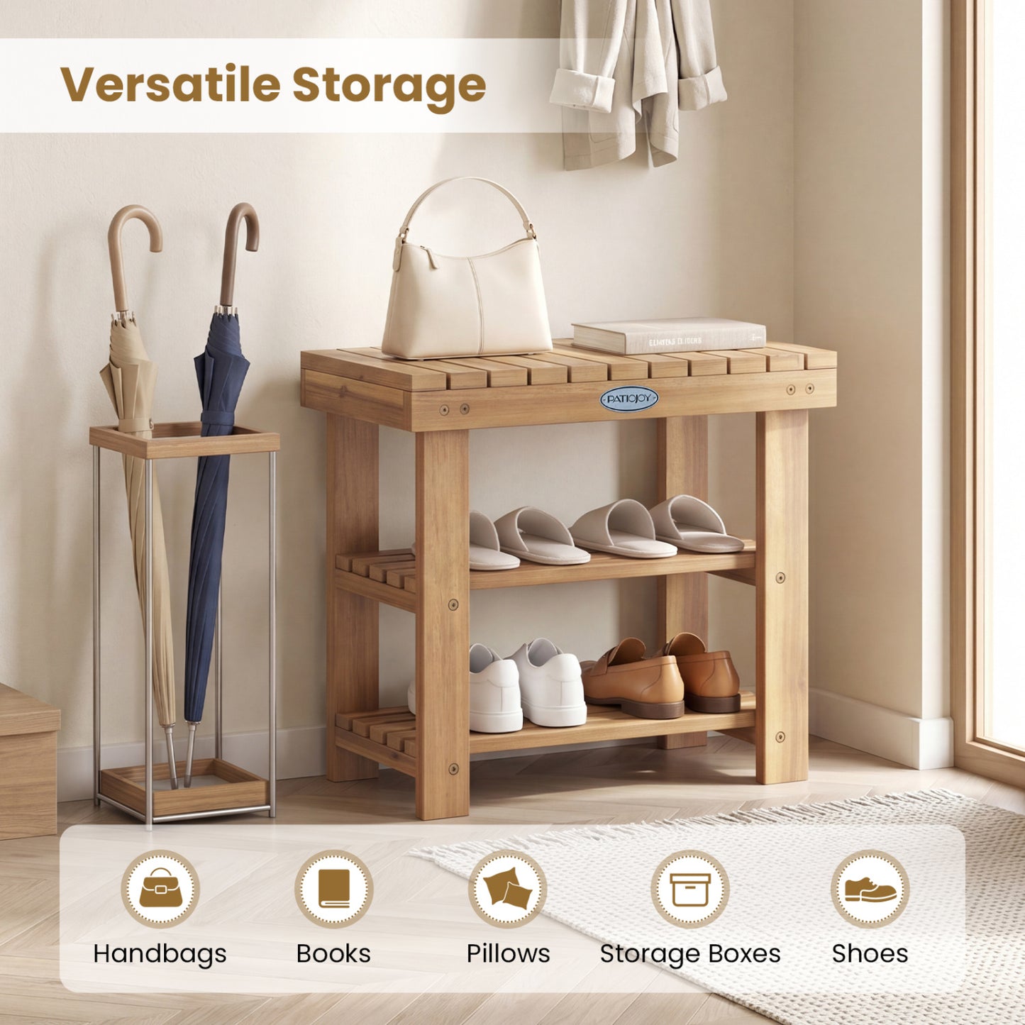 3-Tier Solid Wood Shoe Rack Bench, S Shoe Racks & Storage Benches at Gallery Canada