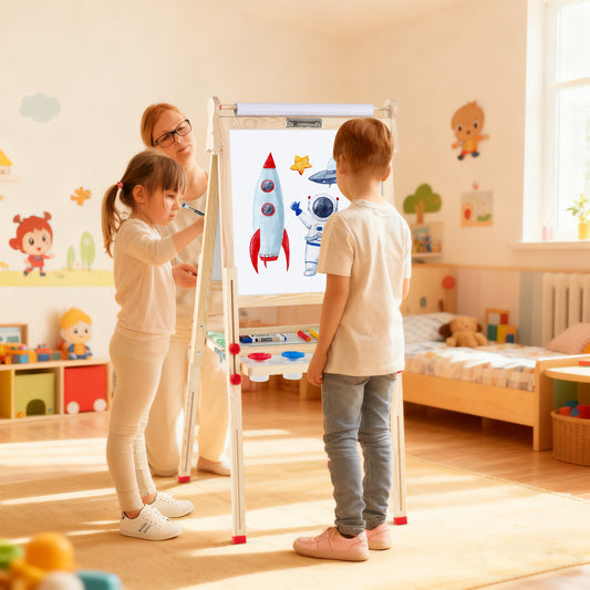 3-in-1 Double-Sided Folding Wooden Kids Art Easel with Paper Roll Art Easels Options at Gallery Canada