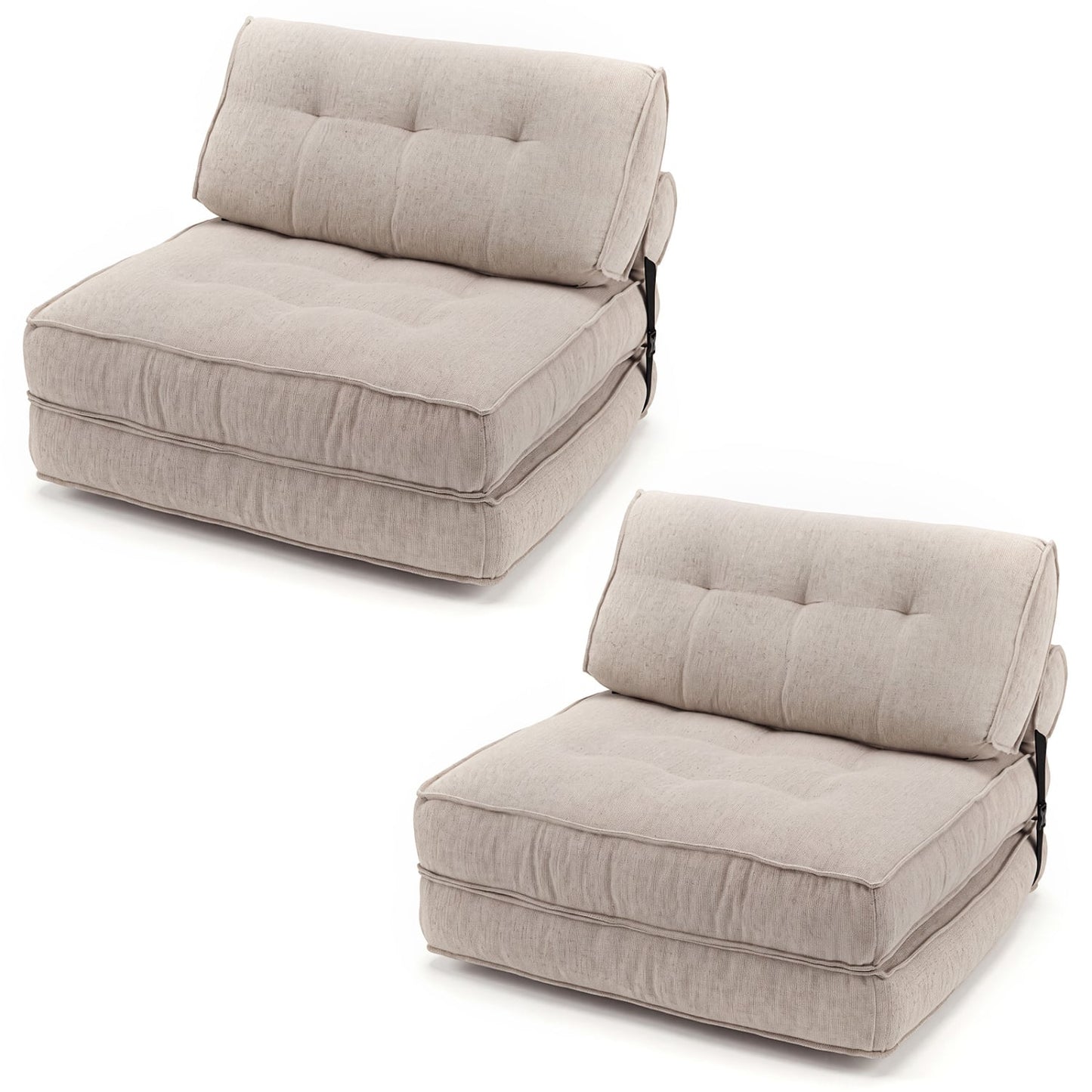 3-in-1 Folding Sofa with Bolster and Convertible Bed Set of 2, Beige Sofas & Loveseats Beige at Gallery Canada