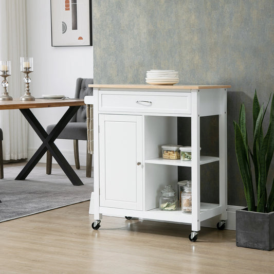 Rolling Kitchen Cart, Wood Top with Drawer, 36.6L x 19.7W x 36H Inches, White Kitchen Islands & Kitchen Carts White at Gallery Canada