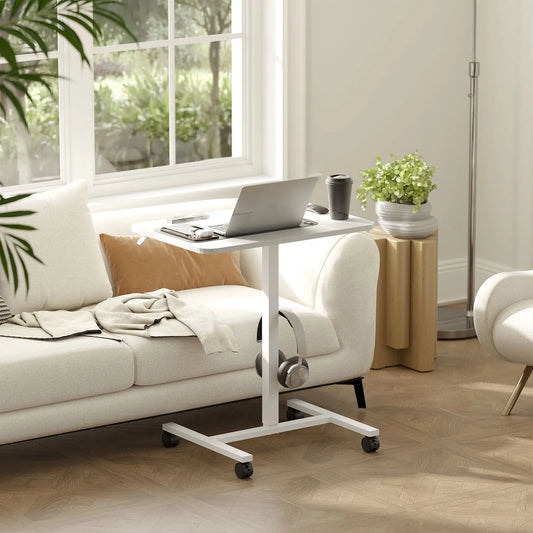 Height Adjustable Standing Desk, Pneumatic Sit Stand Desk, White Wood Grain, White Office Desks & Work Stations White Wood Grain at Gallery Canada