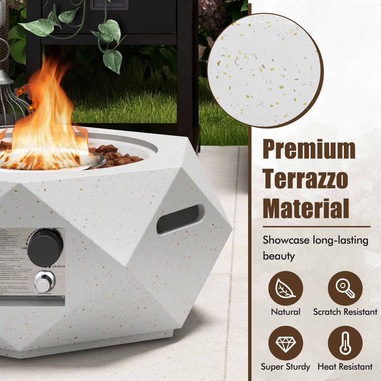 40,000 BTU Fire Pit Table Set, Stainless Steel Burner, White Fire Pit Tables at Gallery Canada