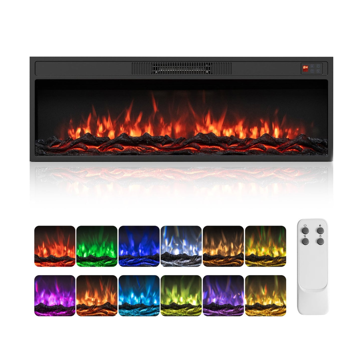 Recessed Electric Fireplace Heater, 40 Inch, Adjustable Flame, Colors