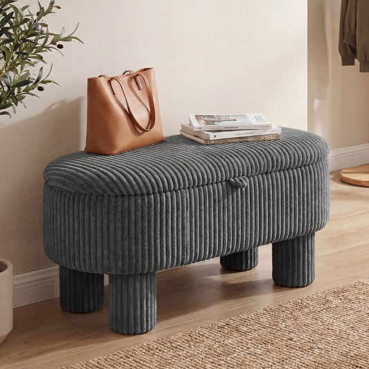 42 Inch Storage Ottoman Bench, Corduroy Fabric Footstool, Gray Ottomans Gray at Gallery Canada