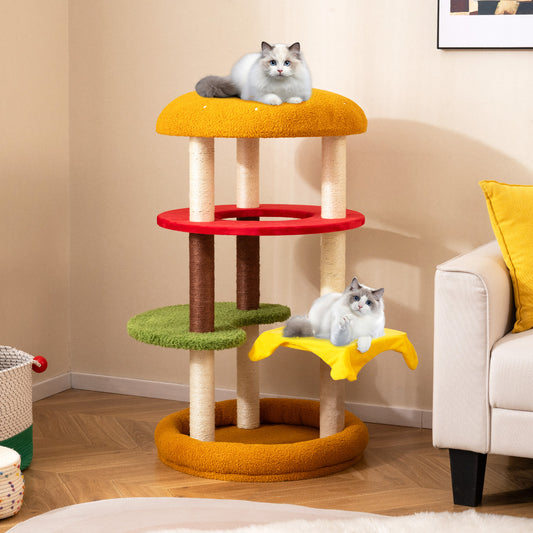 42 Inch Tall Cat Tree, Multi-Level, Padded Perch, Cat Bed, Yellow Cat Trees Condos & Scratchers Yellow at Gallery Canada