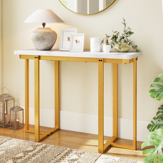 42 Inches Modern Faux Marble Entryway Table with Geometric Metal Frame, White Console Tables White at Gallery Canada