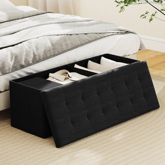 43 Inches Folding Storage Ottoman Bench with Padded Seat, Black Shoe Racks & Storage Benches Black at Gallery Canada