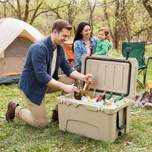 45 Quart Portable Hard Cooler, Insulated Ice Chest, Khaki Coolers Khaki at Gallery Canada