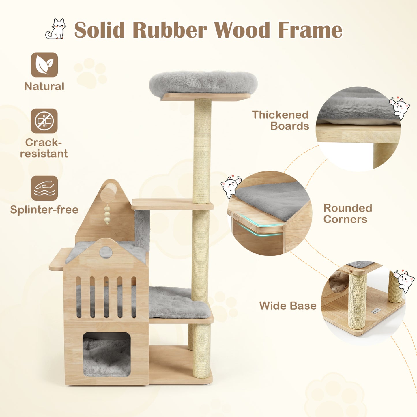 Multilevel Solid Wood Cat Tree, 48.5", Gray