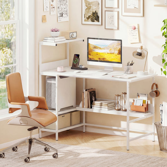 48 Inch Computer Desk With Power Outlets, Storage Shelves, White Computer Desks White at Gallery Canada