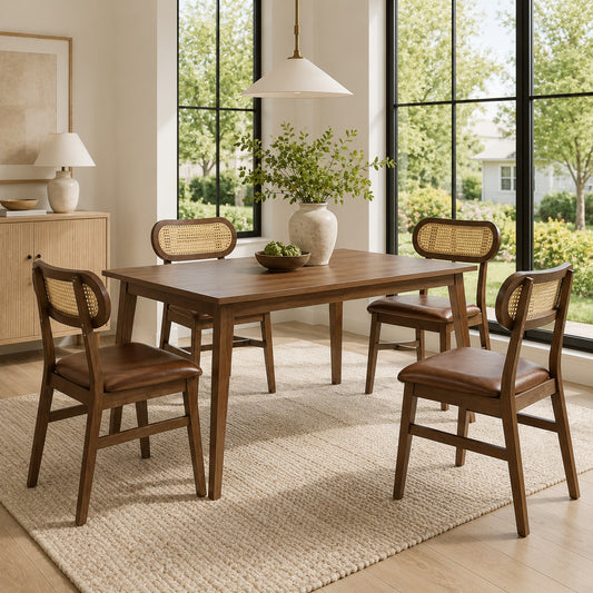 48 Inch Dining Table Set for 4 with Rattan Chairs Mid Century Kitchen Table and Chairs Set for Dining Room Kitchen & Dining Brown at Gallery Canada