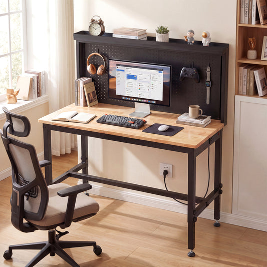 48 Inch Heavy Duty Workbench With AC USB Outlets, Pegboard, Natural Garages Natural at Gallery Canada
