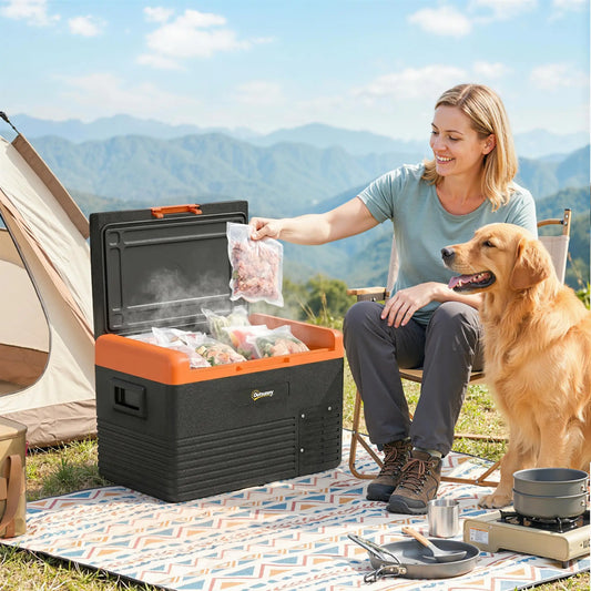 32 Quart Car Fridge, Portable Freezer, Electric Cooler Box, 12/24V DC, 100-240V AC Car Coolers Black and Orange at Gallery Canada