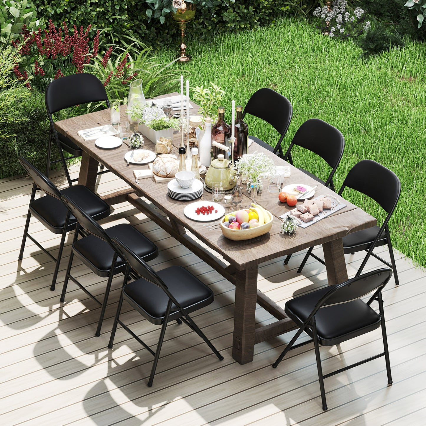 Folding Chairs, Metal Frame, PVC Leather, 4 Pack, Black