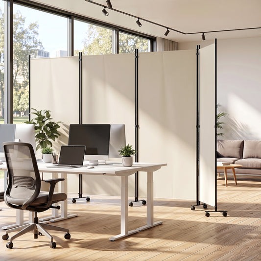 Four Panel Folding Privacy Screen, with Wheels, White Room Dividers White at Gallery Canada