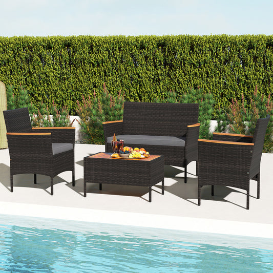 4 Piece Patio Wicker Sofa Set, 2 Rattan Chairs, Loveseat With Table, Grey Patio Conversation Sets Gray at Gallery Canada