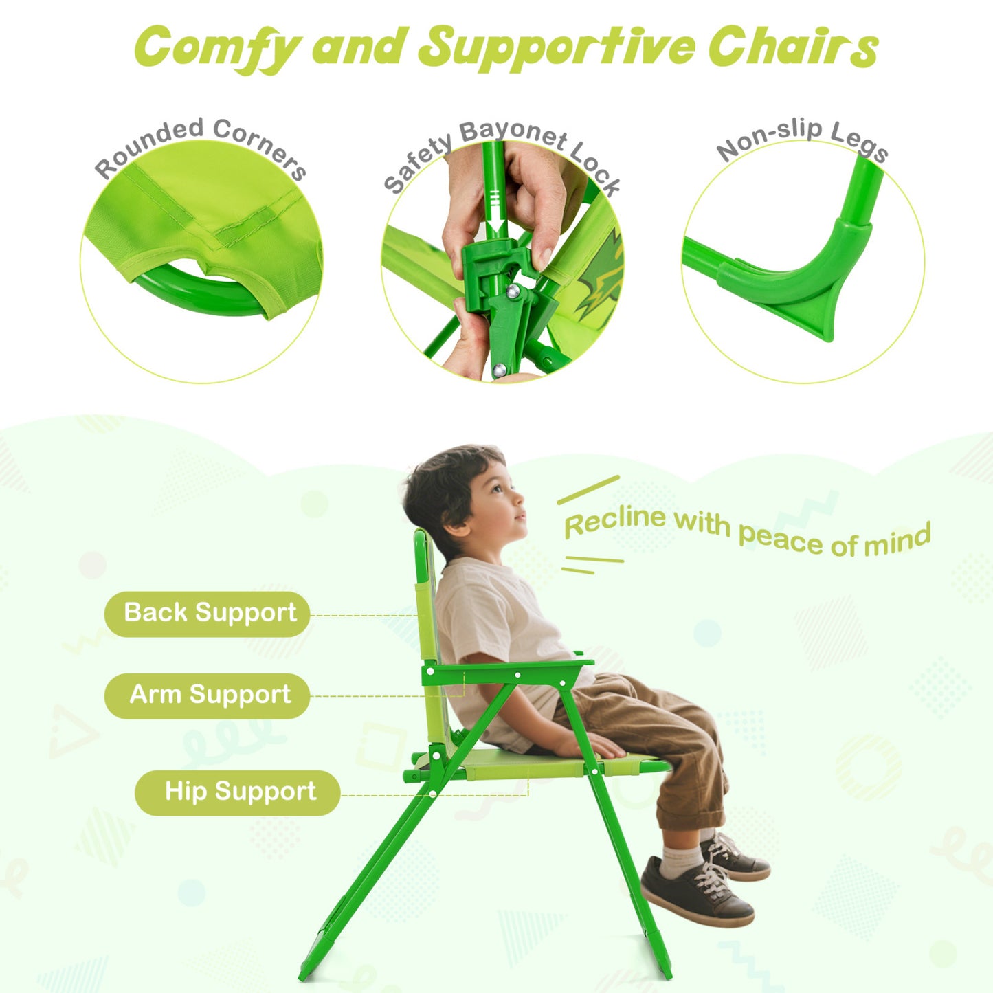 Kids Picnic Set, 2 Folding Chairs, Adjustable Umbrella, Light Green Kids Table & Chair Sets at Gallery Canada