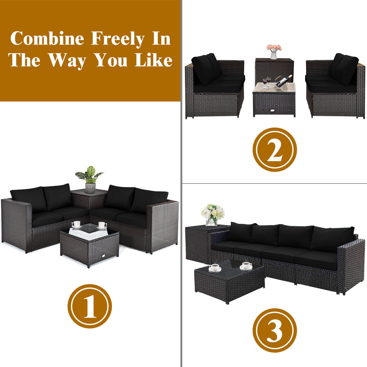 4 Piece Rattan Patio Furniture Set, Loveseat With Storage Box, Black Outdoor Sectionals at Gallery Canada