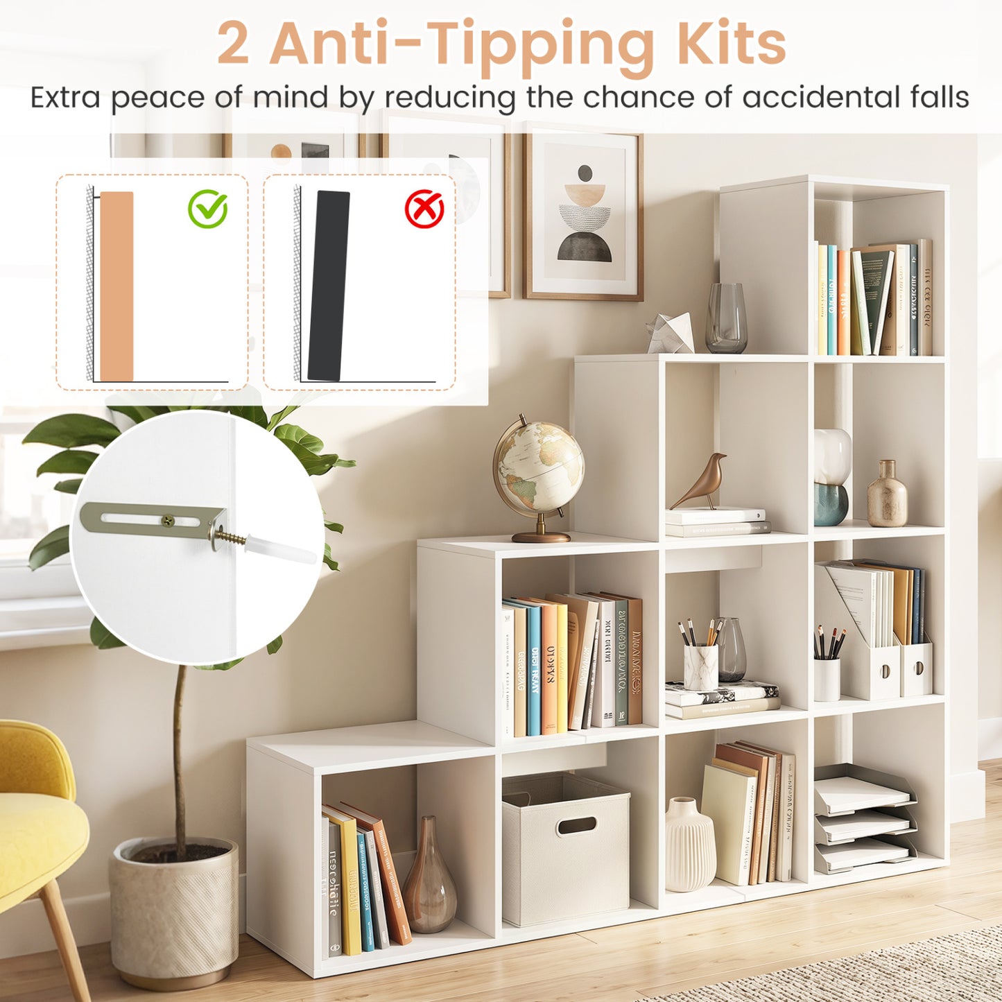 4-Tier Bookshelf With 2 Anti-Tipping Kits, White Bookcases at Gallery Canada
