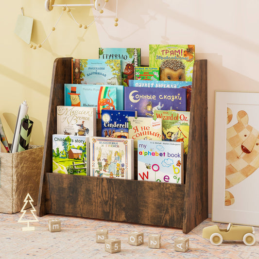 4-Tier Kids Bookshelf, Deep Compartments, Rustic Brown Kids Storage Rustic Brown at Gallery Canada