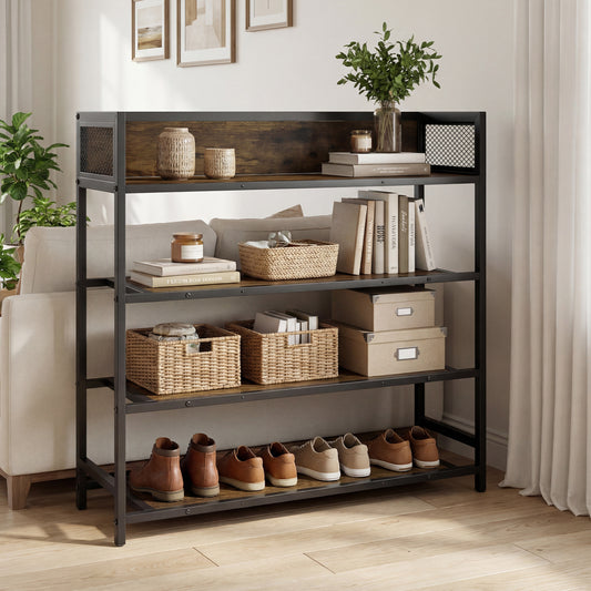 4-Tier Shoe Rack, Industrial Metal Frame, Rustic Brown Shoe Racks & Storage Benches Rustic Brown at Gallery Canada