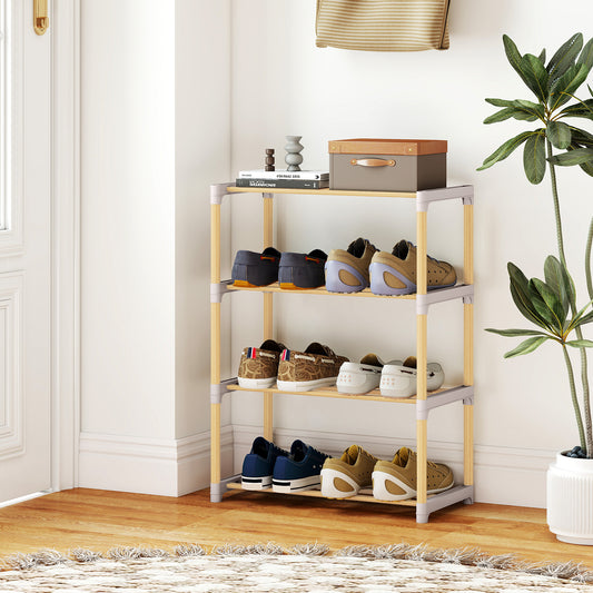 4-Tier Solid Wood Shoe Rack, Slatted Open Shelves, Gray Shoe Racks & Storage Benches Gray at Gallery Canada