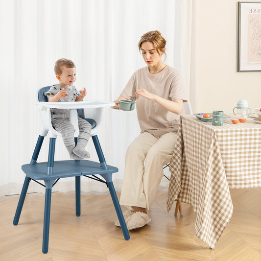 4-in-1 Baby Convertible Toddler Table Chair Set with PU Cushion, Blue High Chairs Blue at Gallery Canada