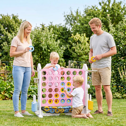 4-in-1 Adjustable Row Connect Game with Mesh Net, Pink Lawn Games Pink at Gallery Canada
