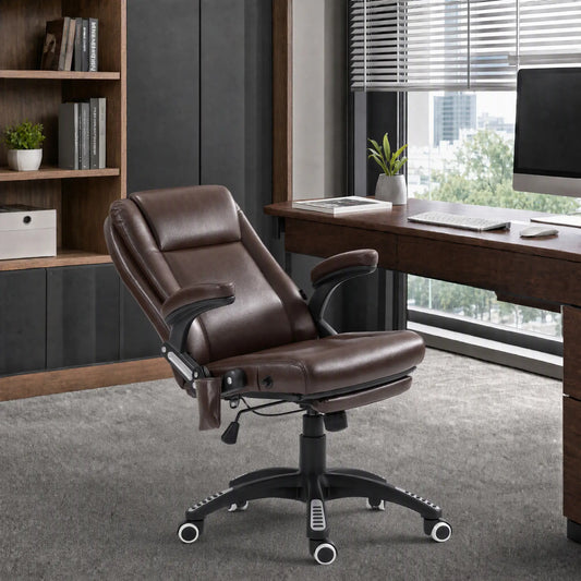 Reclining Massage Office Chair, High Back, Swivel Wheels, Dark Brown Office Chairs Dark Brown at Gallery Canada