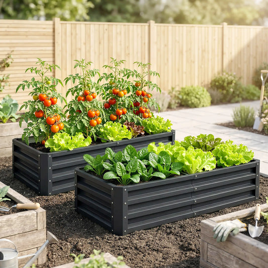 4' x 2' x 1' Galvanized Raised Garden Bed, Set of 2, Grey