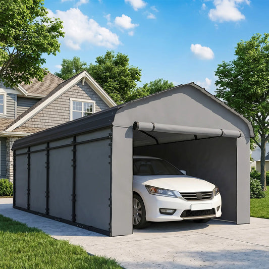12' x 20' Metal Carport, Heavy Duty Garage Shelter, Light Grey