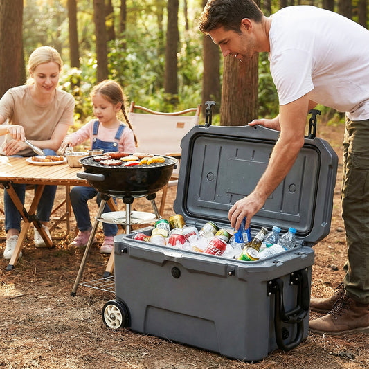 52 Quart Portable Hard Cooler with 6-Day Ice Retention and Wheels, Gray Coolers Gray at Gallery Canada