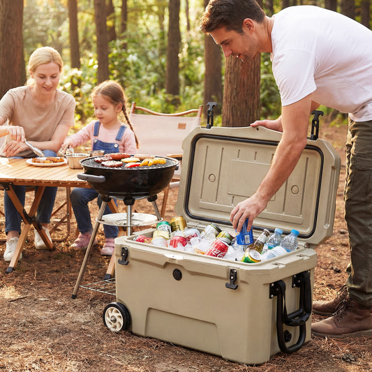 52 Quart Portable Hard Cooler with 6-Day Ice Retention and Wheels, Khaki Coolers Khaki at Gallery Canada