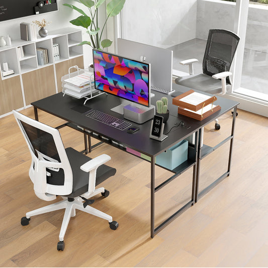 55 x 24 Inch Computer Desk With Power Outlets, USB Ports, Black Computer Desks Black at Gallery Canada