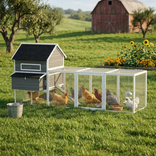 Wooden Chicken Coop With Run, Nesting Box, 137", Dark Grey Chicken Coops Dark Grey at Gallery Canada