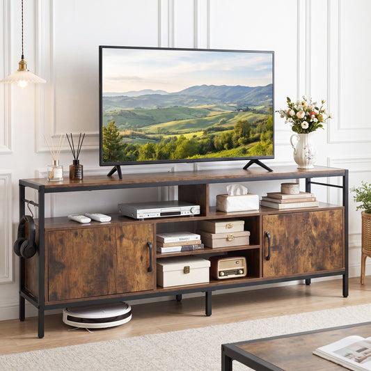 58 Inch TV Stand With Cabinets, Adjustable Shelf, Rustic Brown Entertainment Centers & TV Stands Rustic Brown at Gallery Canada