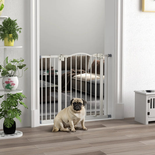 Extra Tall Dog Gate With Door, Pressure Fit, Auto Close, 29"-37", White Pet Gates White at Gallery Canada
