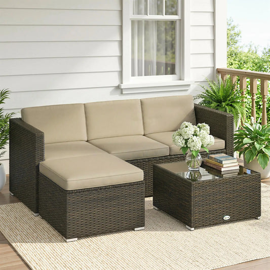 3-Piece Patio Furniture Set, Outdoor PE Rattan Sofa, Khaki Patio Furniture Sets Brown, Khaki at Gallery Canada