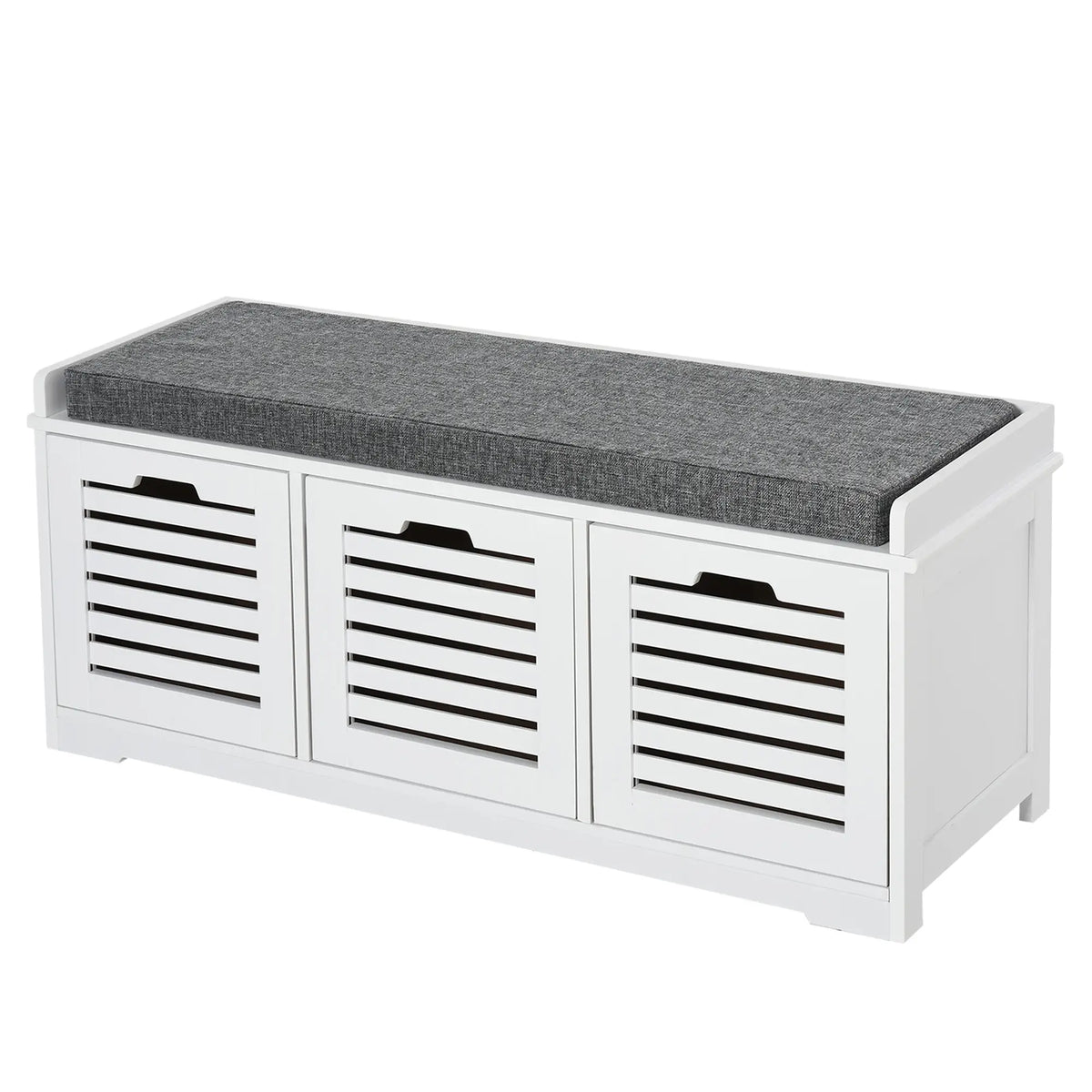 Upholstered Shoe Cabinet Bench, 3 Drawer Storage, White Shoe Storage Cabinets & Racks at Gallery Canada