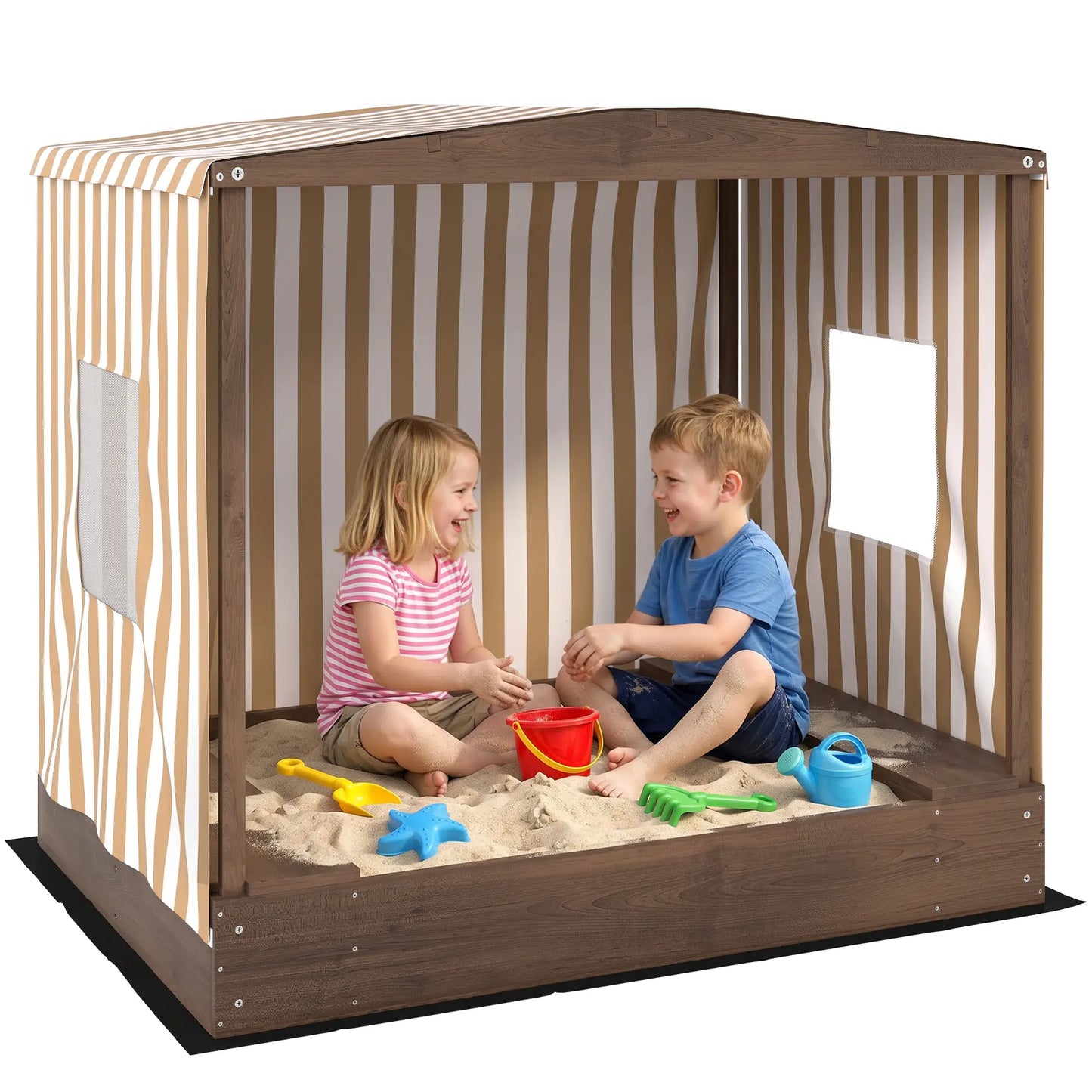 Kids Sandbox with Canopy, Bench Seats, 56" x 40" x 52", Brown Sandboxes & Accessories at Gallery Canada