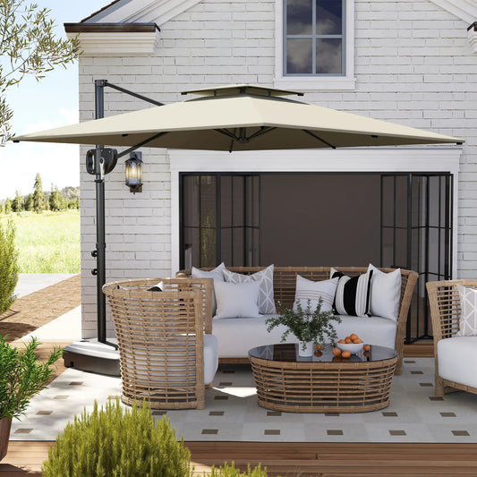 Square Cantilever Patio Umbrella, Double Top Offset, 8' x 9', Light Grey Offset Cantilever Umbrellas Light Grey at Gallery Canada