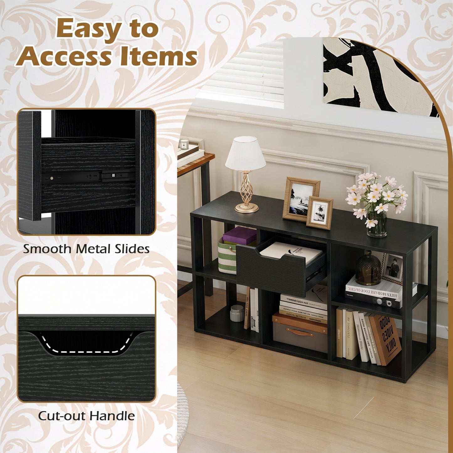 5-Cube Bookcase with Drawer, Black Bookcases at Gallery Canada