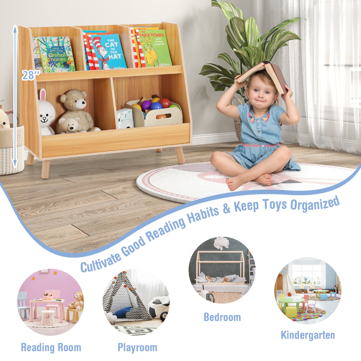 5-Cube Kids Bookshelf, Toy Organizer, Natural Bookcases at Gallery Canada