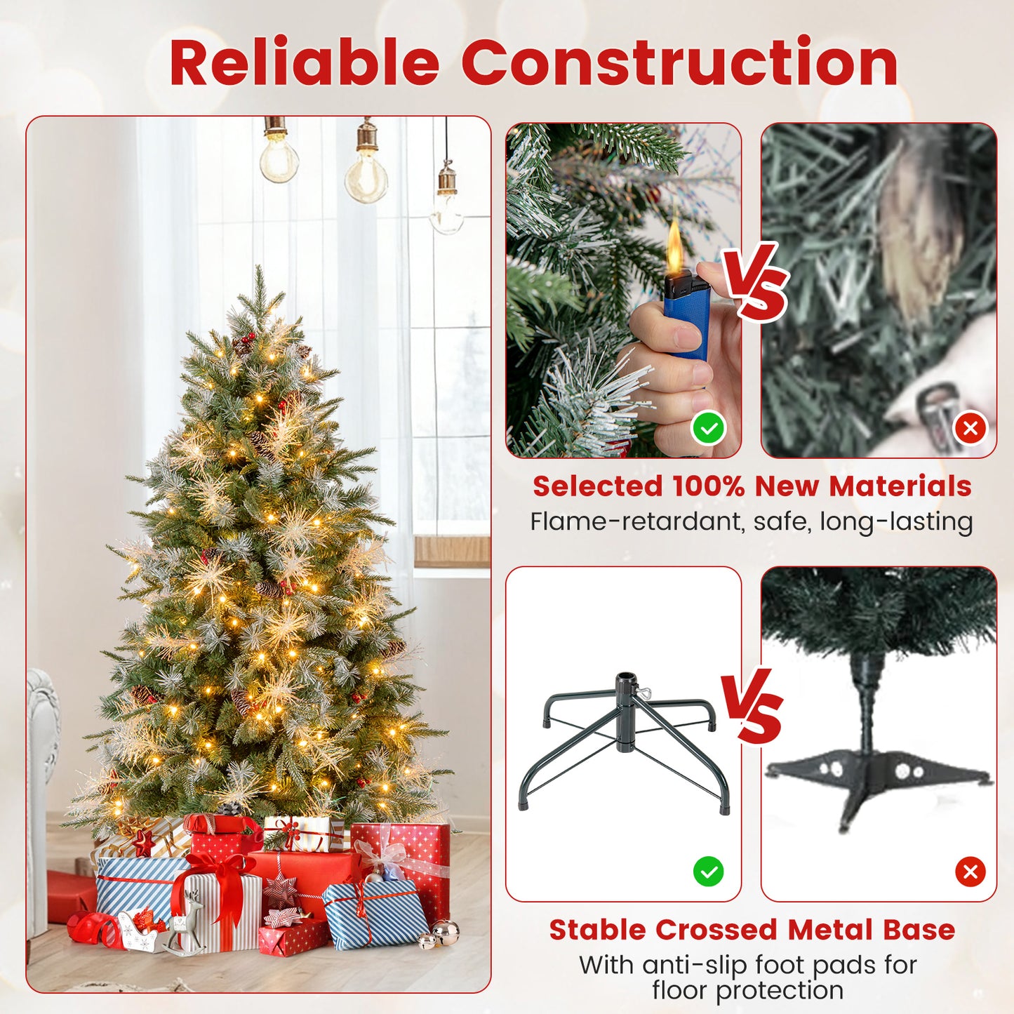 5 Feet Pre-Lit Artificial Christmas Tree, LED Lights, Berries, Green Christmas Tree at Gallery Canada