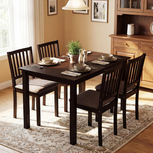 5-Piece Dining Set, Rectangular Table, 4 Upholstered Chairs, Dark Brown Dining Room Sets Dark Brown at Gallery Canada