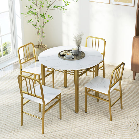 5-Piece Round Dining Table Set, With Storage Shelf, White Dining Room Sets White at Gallery Canada