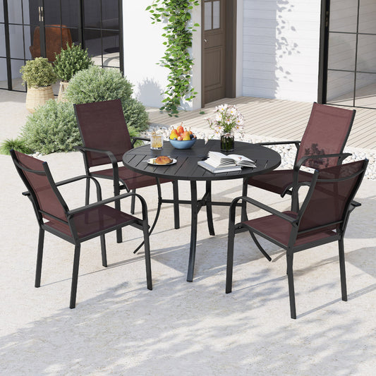 5 Piece Patio Dining Set, 42.5 Inch Round Metal Table, Coffee, Black Patio Dining Sets Coffee at Gallery Canada
