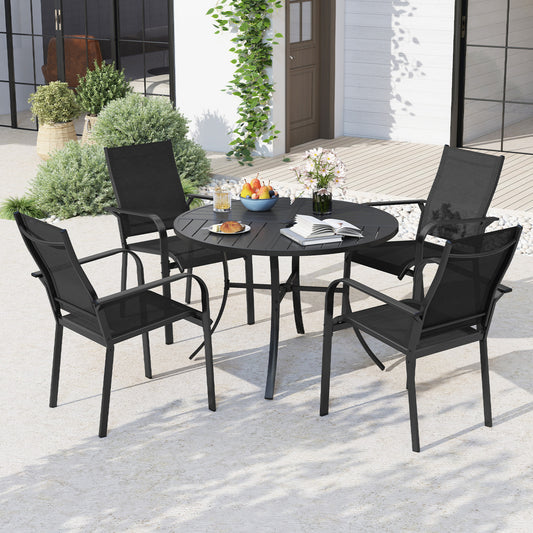 Patio Dining Set For 4, 42.5 Inch Round Metal Table, Black Patio Dining Sets Black at Gallery Canada