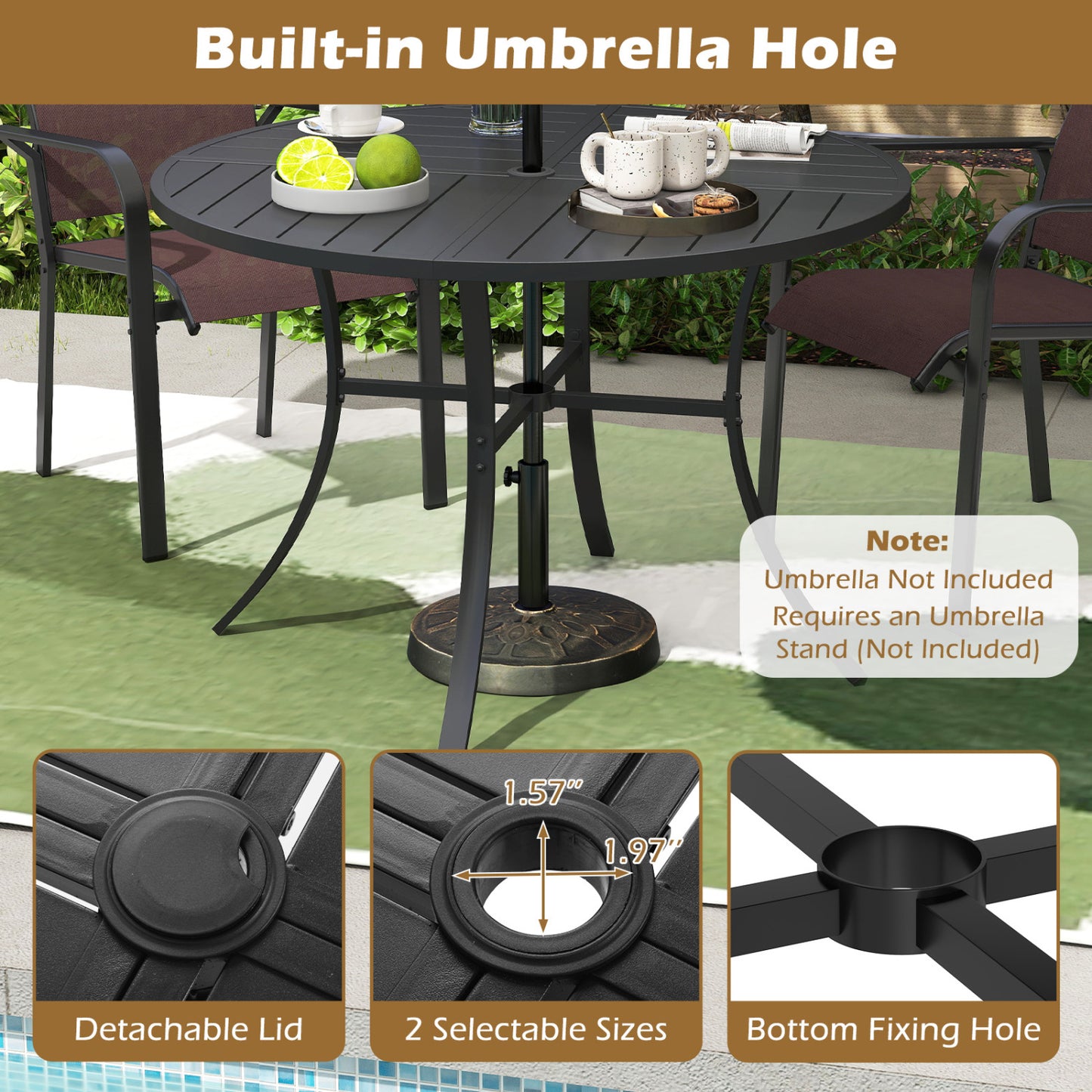 Patio Dining Set For 4, 42.5 Inch Round Metal Table, Black Patio Dining Sets at Gallery Canada